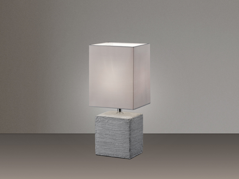 LED Tischleuchte mit Keramik & Stoff Lampenschirm Grau, Höhe 29cm