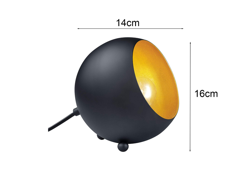 Kleine Tischlampe BILLY rund aus Metall in Schwarz & Gold, Höhe 16cm