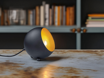 Kleine Tischlampe BILLY rund aus Metall in Schwarz & Gold, Höhe 16cm