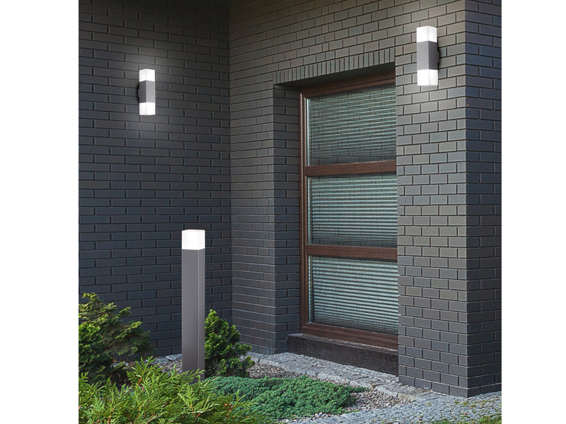 Eckige LED Außenwandlampe 2er Set Titanfarben IP44 - Außenbeleuchtung für Haus
