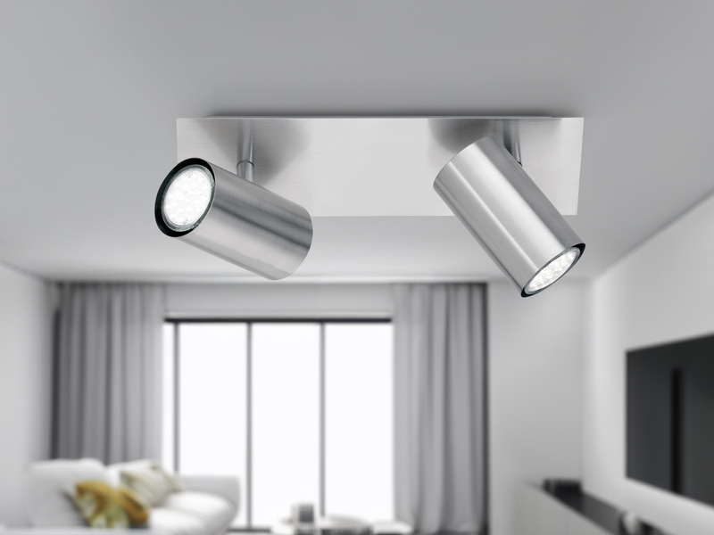 Deckenstrahler Silber 2-flammig mit GU10 LED, Breite 30cm