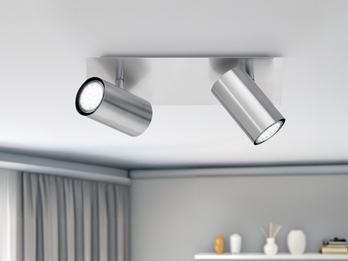 Deckenstrahler Silber 2-flammig mit GU10 LED, Breite 30cm