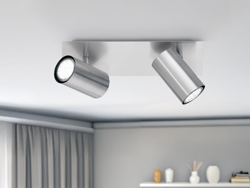 Deckenstrahler Silber 2-flammig mit GU10 LED, Breite 30cm