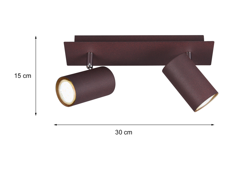 LED Deckenstrahler Rostfarben 2-flammig, Breite 30cm