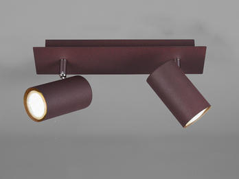 Moderner Deckenstrahler aus rostfarbigem Metall mit 2 schwenkbaren LED Spots