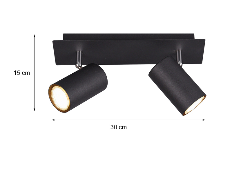 Moderner Deckenstrahler aus schwarz mattem Metall mit 2 schwenkbaren LED Spots