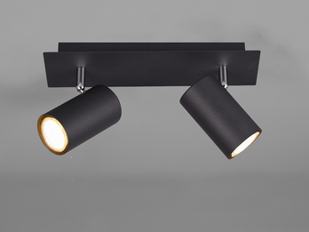 Moderner Deckenstrahler aus schwarz mattem Metall mit 2 schwenkbaren LED Spots