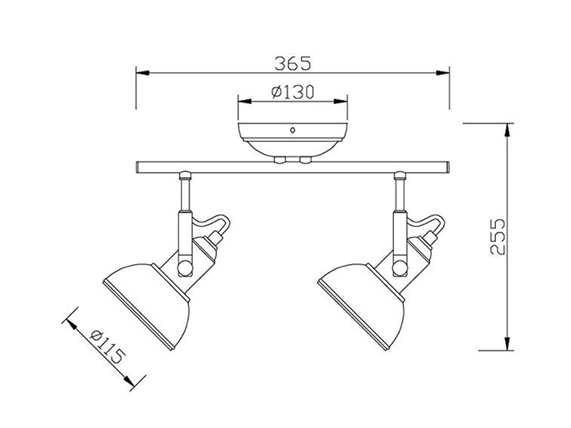 Deckenstrahler GINA 2-flammig, Metall Schwarz, Breite 36cm