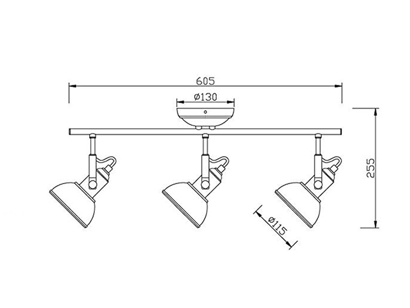 Deckenstrahler GINA 3-flammig Metall Schwarz, Breite 60cm