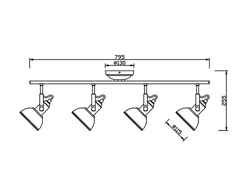 Deckenstrahler GINA 4-flammig Metall Schwarz, Breite 79cm