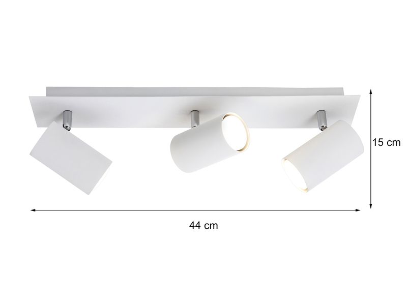 Moderner Deckenstrahler aus weißem Metall mit 3 schwenkbaren LED Spots