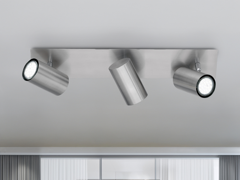 Deckenstrahler Metall Silber 3-flammig mit GU10 LED, Breite 48cm