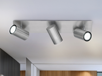 Deckenstrahler Metall Silber 3-flammig mit GU10 LED, Breite 48cm