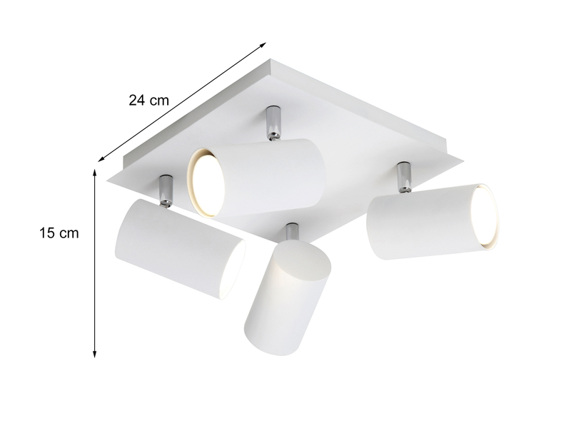 Deckenstrahler Weiß 4-flammig, mit GU10 LED, Quadrat 24cm