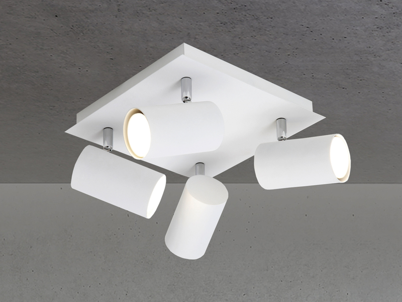 Deckenstrahler Weiß 4-flammig, mit GU10 LED, Quadrat 24cm