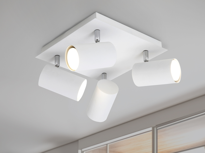 Deckenstrahler Weiß 4-flammig, mit GU10 LED, Quadrat 24cm
