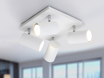 Deckenstrahler Weiß 4-flammig, mit GU10 LED, Quadrat 24cm