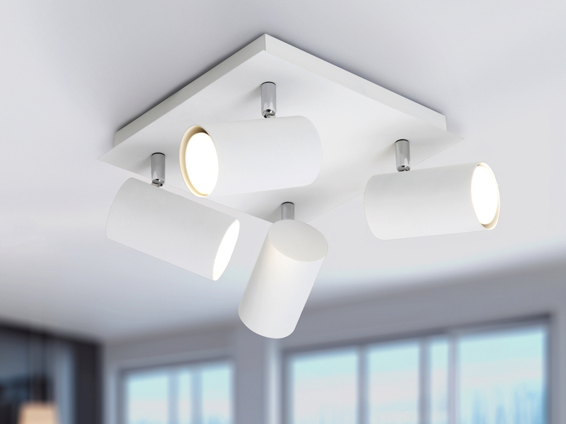 Deckenstrahler Weiß 4-flammig, mit GU10 LED, Quadrat 24cm