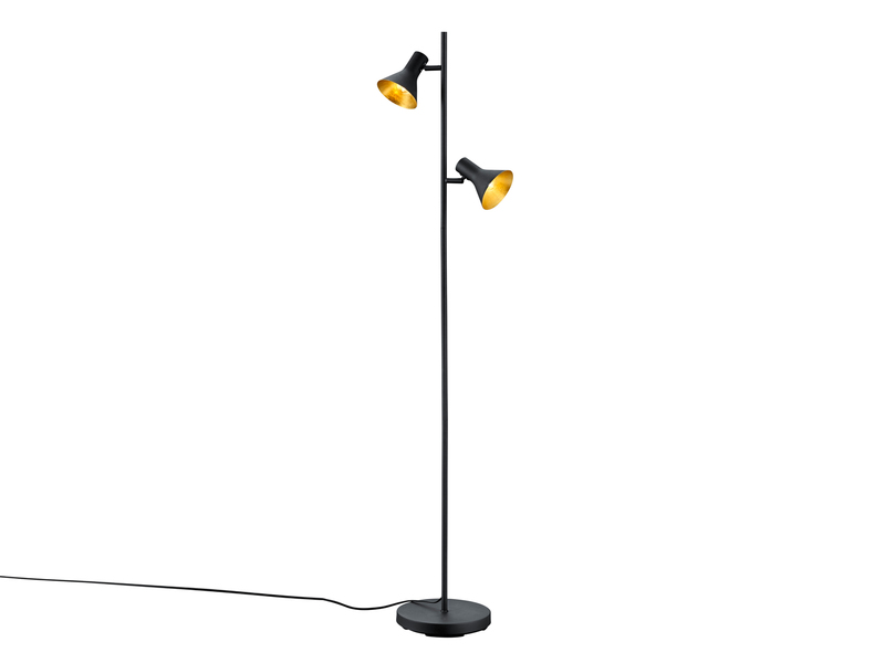 Stehleuchte NINA aus Metall Schwarz + Goldfarbig 2 Spots dreh+schwenkbar, 144cm