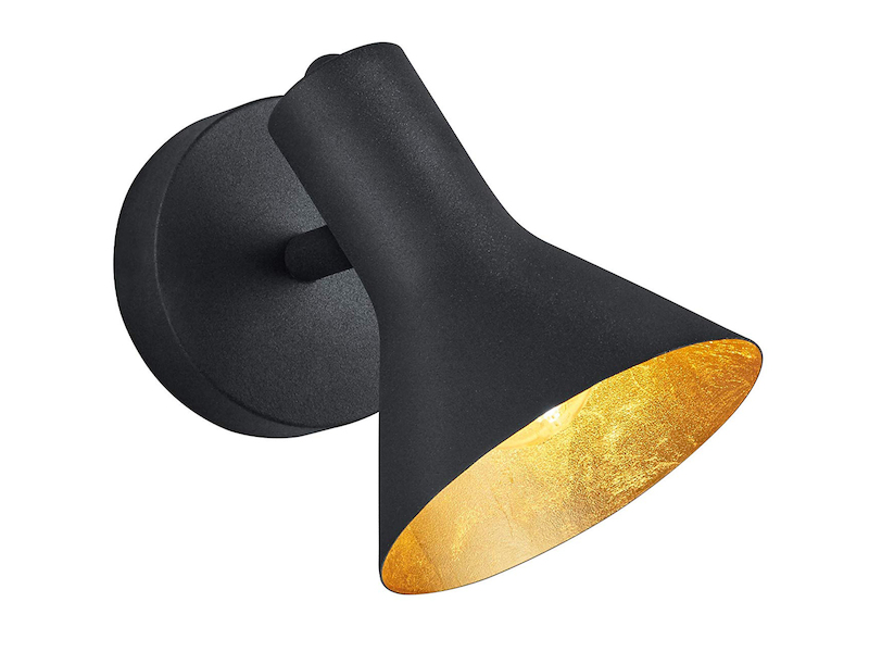 Wandstrahler Metall Schwarz / Gold mit LED dimmbar, Breite 11cm