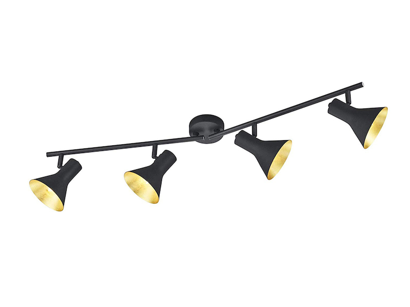 LED Deckenstrahler Metall Schwarz /Gold dimmbar 4 Spots schwenkbar 84cm breit