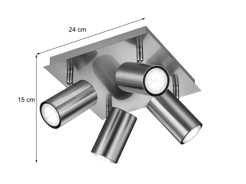 Deckenstrahler Silber 4-flammig, mit GU10 LED, Quadrat 24cm