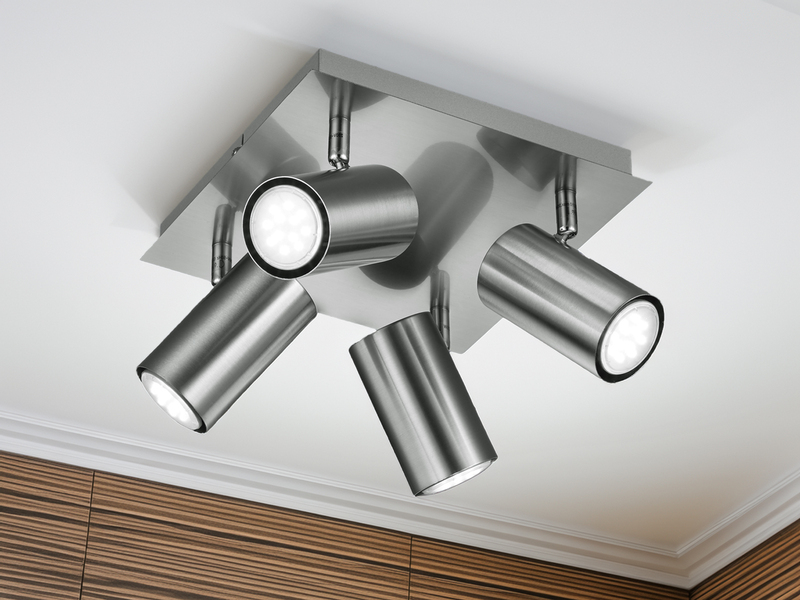 Deckenstrahler Silber 4-flammig, mit GU10 LED, Quadrat 24cm