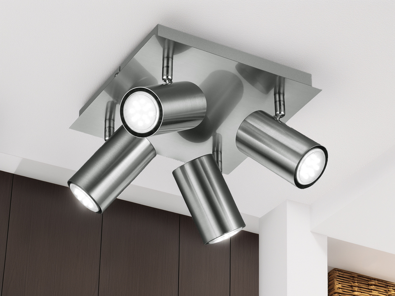 Deckenstrahler Silber 4-flammig, mit GU10 LED, Quadrat 24cm
