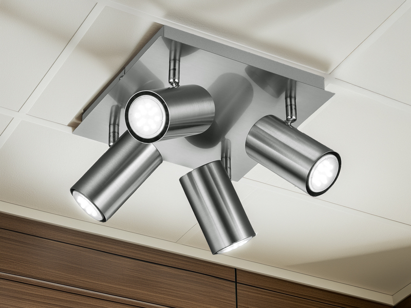 Deckenstrahler Silber 4-flammig, mit GU10 LED, Quadrat 24cm