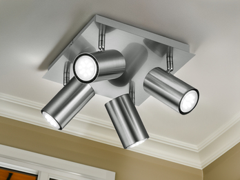 Deckenstrahler Silber 4-flammig, mit GU10 LED, Quadrat 24cm