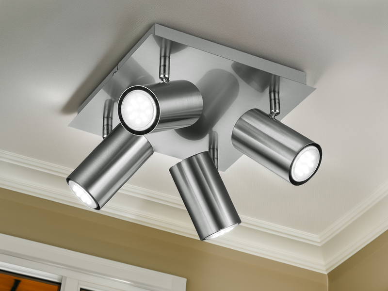 Deckenstrahler Silber 4-flammig, mit GU10 LED, Quadrat 24cm