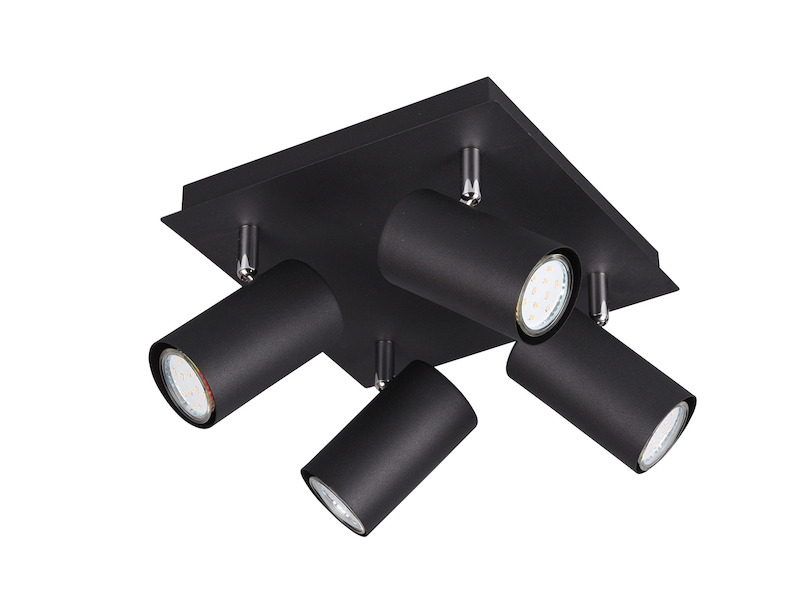 Deckenstrahler Schwarz 4-flammig, mit GU10 LED, Quadrat 24cm