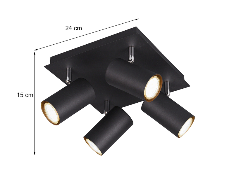 Moderner schwenkbarer Deckenstrahler aus schwarz mattem Metall mit 4 LED Spots