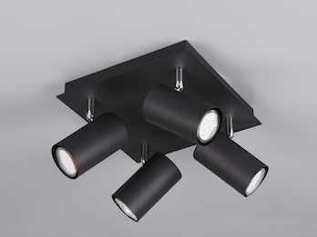 Deckenstrahler Schwarz 4-flammig, mit GU10 LED, Quadrat 24cm