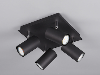 Moderner schwenkbarer Deckenstrahler aus schwarz mattem Metall mit 4 LED Spots