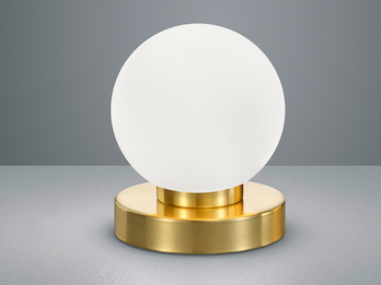 Tischleuchte PRINZ Messing, Glas Lampenschirm in Weiß dimmbar über Touch Sensor