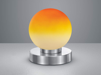 Tischleuchte PRINZ Nickel, Glas Lampenschirm in Orange dimmbar über Touch Sensor
