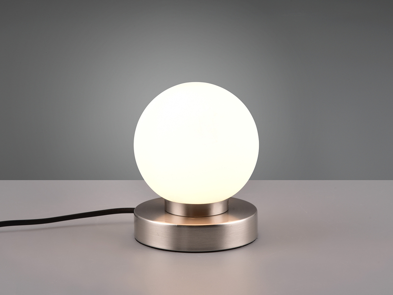 Kleine Touch Tischleuchte Silber mit Glas Kugel Weiß & E14 LED, Höhe 15cm