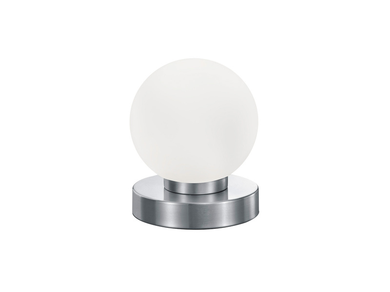 Kleine Touch Tischleuchte Silber mit Glas Kugel Weiß & E14 LED, Höhe 15cm