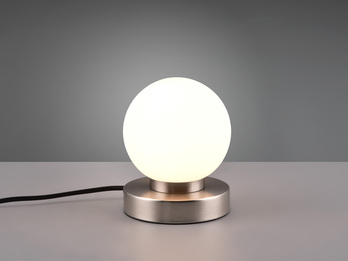 LED Tischleuchte Glaskugel Weiß Ø12cm, Fuß Silber - LED per Touch dimmbar