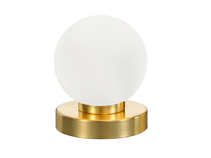 Kleine Touch Tischleuchte Messing mit Glas Kugel Weiß & E14 LED, Höhe 15cm