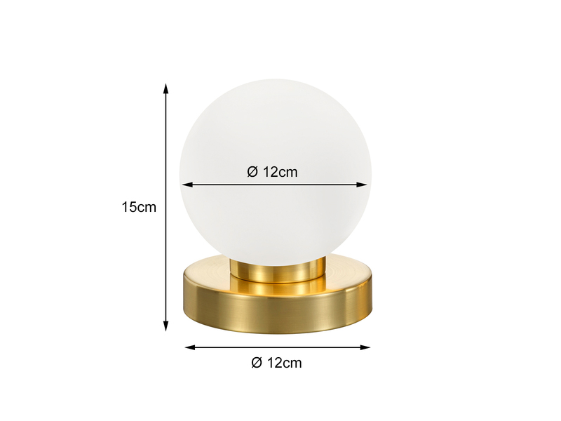 Kleine Touch Tischleuchte Messing mit Glas Kugel Weiß & E14 LED, Höhe 15cm