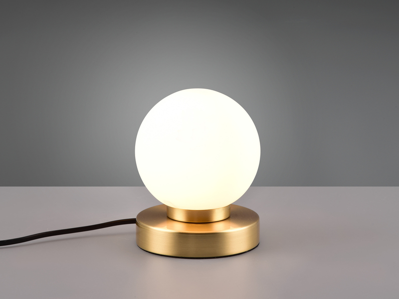 Kleine Touch Tischleuchte Messing mit Glas Kugel Weiß & E14 LED, Höhe 15cm