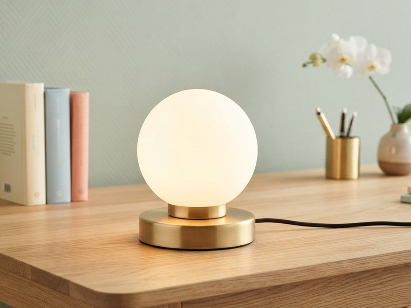 Kleine Touch Tischleuchte Messing mit Glas Kugel Weiß & E14 LED, Höhe 15cm