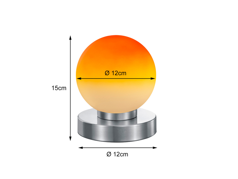 Kleine Touch Tischleuchte Silber mit Glas Kugel Orange & E14 LED, Höhe 15cm