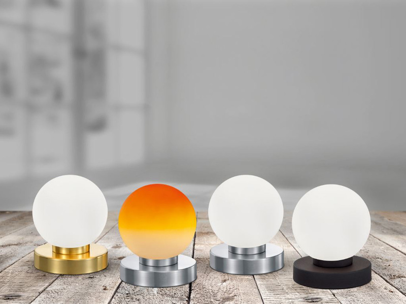 Kleine Touch Tischleuchte Silber mit Glas Kugel Orange & E14 LED, Höhe 15cm