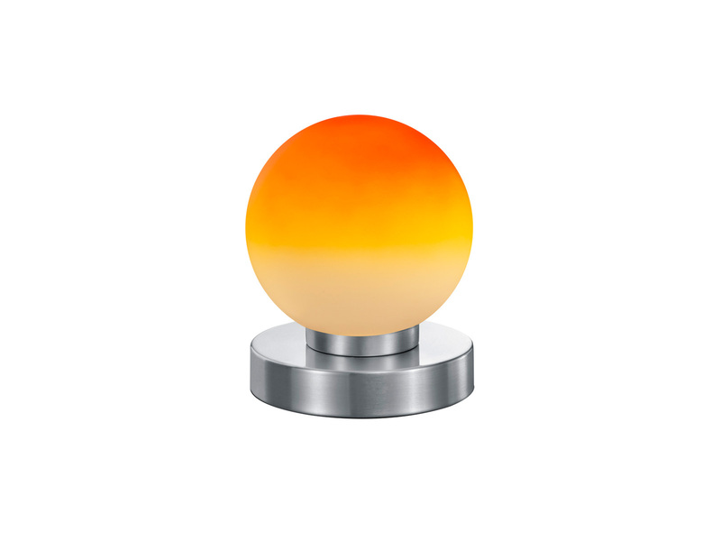 Kleine Touch Tischleuchte Silber mit Glas Kugel Orange & E14 LED, Höhe 15cm