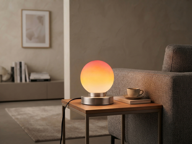 Kleine Touch Tischleuchte Silber mit Glas Kugel Orange & E14 LED, Höhe 15cm