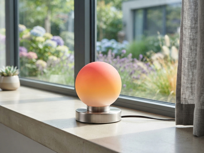 Kleine Touch Tischleuchte Silber mit Glas Kugel Orange & E14 LED, Höhe 15cm