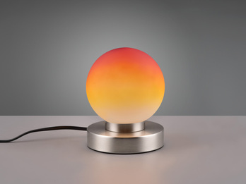 LED Tischleuchte Glasschirm Orange Sockel Silber - per Touch dimmbar, Ø12cm